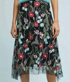 Anthropologie Eva Franco for Black Embroidered Floral Mesh