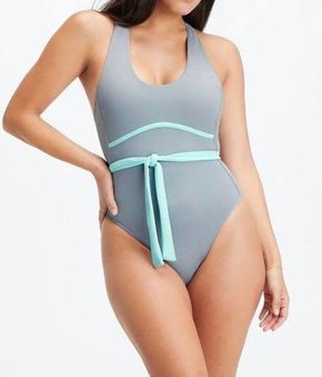 Fabletic Small Race-Up Racerback Swimsuit - Raincloud/Blue Sky