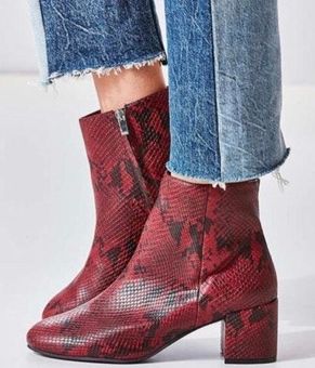 red snakeskin booties