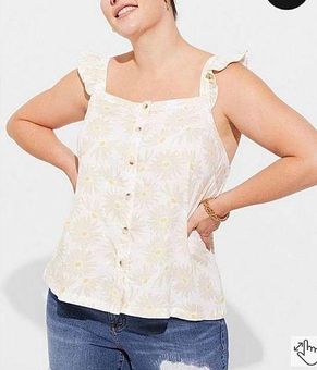 Torrid Ivory Floral Double Gauze Ruffle Button Front Tank Top Sz