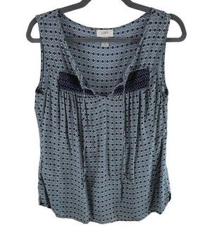 Loft Ann Taylor Diamond Print Lightweight Split Neck Sleeveless