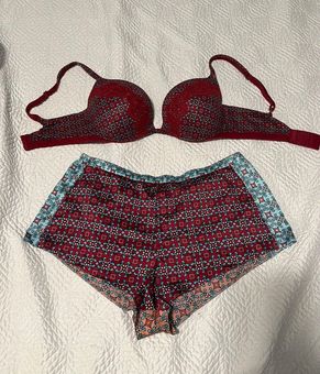 Victoria's Secret Bra And Matching Silk Shorts set Red Size 32 E
