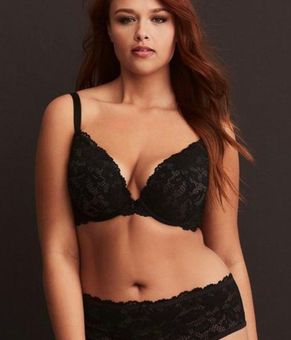 Torrid Plunge Push-Up Paisley Lace Straight Back Bra in Black Size