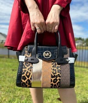 Michael Kors Carmen Medium leopard print and Logo Flap Satchel Bag