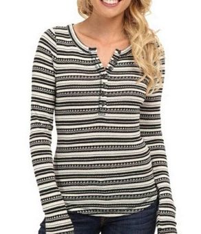 Lucky Brand Chloe Thermal Knit Long Sleeve Tee Womens XS Cream Black Boho  Cozy - $20 - From Karen