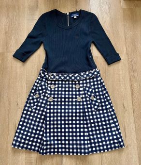 Burberry Blue Label Docking Dress Plaid Skirt Horse Embroidery