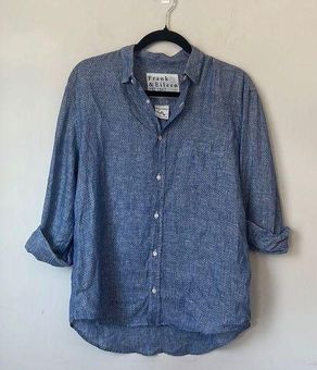 Frank and Eileen Blue Polka Dot Luke Linen Shirt Size Small