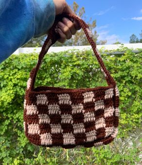 Checkered Crochet Shoulder Bag