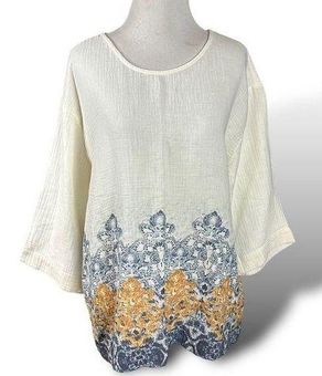 J.Jill Pure Jill Large Gauze 3/4 Sleeve Cotton Blouse Tunic LagenLook  Coastal - $35 - From Gina