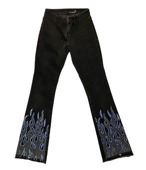 Vintage Y2K RARE Serious Womens Flame Flare Jeans Embroidered Mid Rise Black  27 - $80 - From Madeline