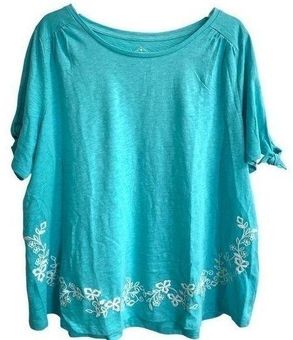 St. John's Bay Short Sleeve Shirt Embroidered Blouse Plus Size 0X