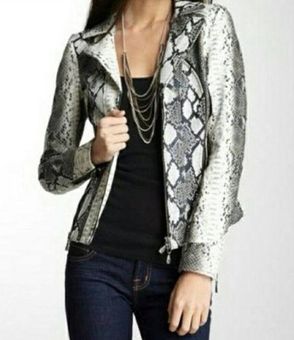 Vegan Leather Black Snake Print Moto Jacket