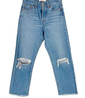 Levi's Wedgie Straight Ankle Raw Hem Jeans w/ Ripped Knees Size 26