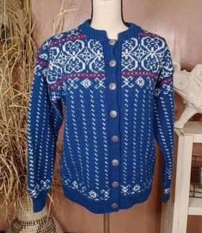 American Vintage Heavy Knit Button Sweater Heart Blue White Unique