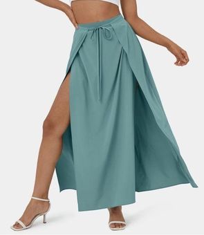 Women's High Waisted Tie Front Plicated Split Wide Leg Flowy