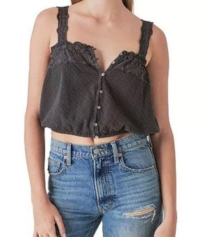 Lucky Brand Medium Crop Top Eyelet Square Neck Sleeveless