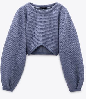 ZARA Cropped Quilted Sweatshirt Blue 32 From Skyler