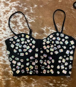 Boutique Rhinestone Bralette Black Size M - $50 (23% Off Retail