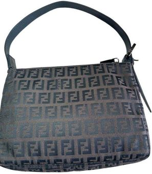 Fendi Women's Bag Black Zucchino Mini Pochette Handbag Purse Logo Leather  Strap