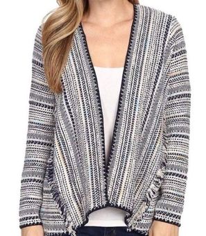 Lucky Brand, Sweaters, Lucky Brand Striped Openfront Cardigan Gray Fridge  Hem One Size