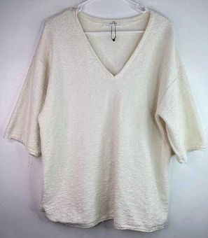 ZARA WB Collection Womens Textured V Neck Shirt Top Size L White