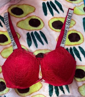 Victoria's Secret Bombshell Add-2 Cups Lace Shine Strap Push-up Bra Red  Size 34 B - $40 - From Liz