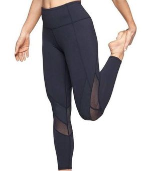 Athleta blue dotted mesh powervita navy leggings size small lace cutout  tights - $40 - From Karis