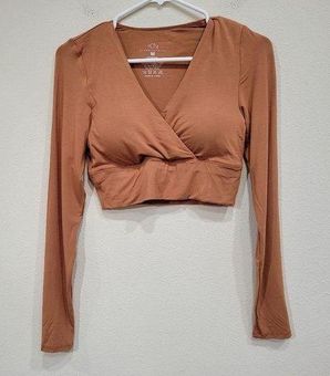 Klassy Network Wrap Long Sleeve Crop Caramel Brown Brami Built in Bra Sz  Medium - $38 New With Tags - From Chloe