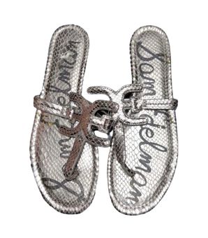 Sam Edelman Carter Pewter Metallic Boa Snake Print Sandals Size