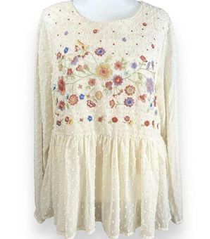 EMBROIDERED LONG SLEEVE BABYDOLL TOP