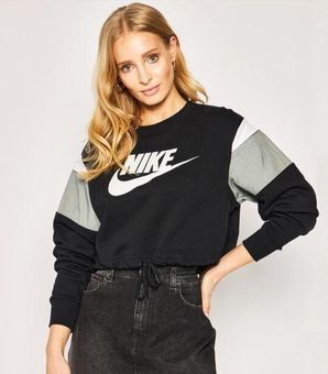 Nike heritage Crew fleece cropped sweatshirt size 2X black grey