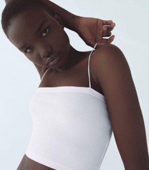 Zara White Bandeau Ribbed Tube Top