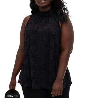 Torrid Black Floral Lace Mock Neck Sleeveless Keyhole Back Shell