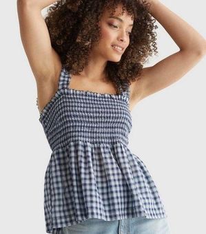 Lucky Brand Top NWT Square Neck Smock Tank Ruffled Straps Blue
