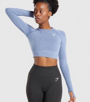 Sustainable Seamless Long Sleeve Crop Top, Blue