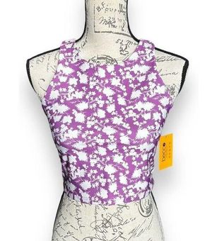 New Becco Long Line Sports Bra Tank Top Purple White Floral Flowers Large  NWT - $40 New With Tags - From Megan