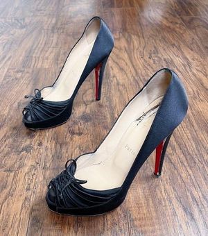 Christian Louboutin Womens Satin Peep Toe High Heels Pumps