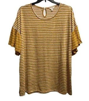 Terra & Sky Woman's Plus 2X Stripe Mustard yellow top Blouse Size 3X - $19  - From Jenns