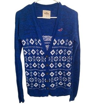 Hollister Cardigan Sweater Blue White Geometric Size XS - $24