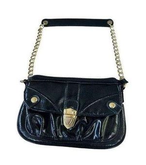 Women's Black Faux Patent Leather Chain Strap Handbag