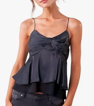 Babydoll Peplum Satin Cami - Black