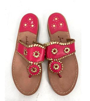 Jack Rogers Jacks Nantucket Pink Gold Whipstitched Leather Flat