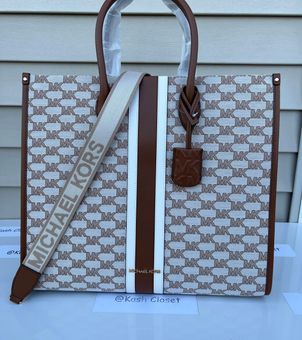 Michael Kors MK Mirella Large Striped Logo Jacquard Tote Bag