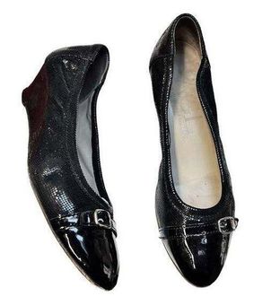 AGL Black Wedges Patent Leather Cap Toe Round Shimmery