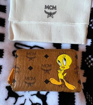 MCM X Looney Tunes Tweety Bird Zip Card Case Wallet Brown