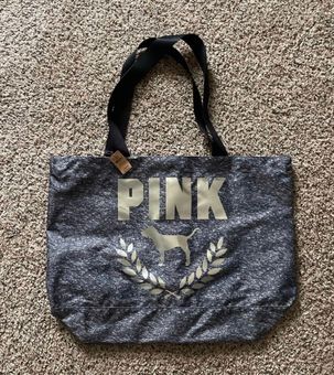 Victoria Secret Black Silver Sequins Canvas Tote Bag