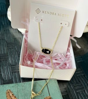 Elisa Gold Pendant Necklace in Black Opaque Glass