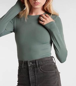 EXPRESS Body Contour Long Sleeve Back Cutout Thong Bodysuit Green - $15  (78% Off Retail) - From Abby