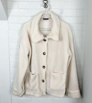 SheIn Fuzzy Teddy Sherpa Texture Button Front Jacket Size M Size