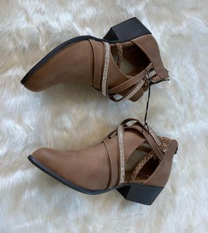 Daisy Fuentes Brown Strappy Rhinestone Cut Out Ankle Boots Size 7 - $17  (62% Off Retail) New With Tags - From Aubrie